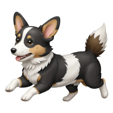 Black and white realistic cardigan welsh corgi running with its tail streaming out behind it sticker