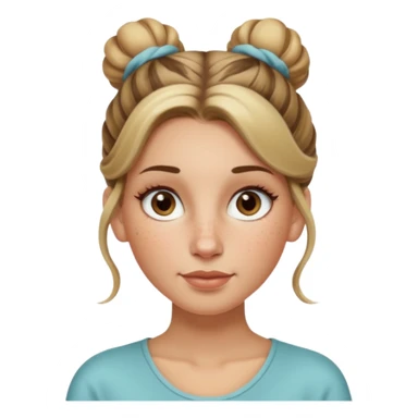 creative women with long dark Blond with highlights semi curly hair white women with hair in a top bun, oval shape face hazel eyes long lashes freckles on the nose high cheek bones sticker