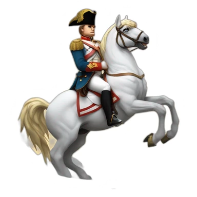 serious angry napoleon on white horse hold a golden eagle sticker