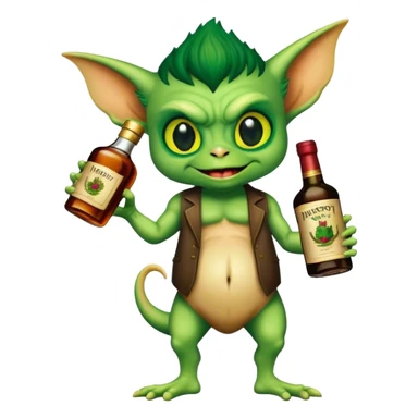 A gremlin holding a Hennessy bottle sticker