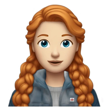 Ginger hair and blue eyes woman with a Canadian jacket sticker