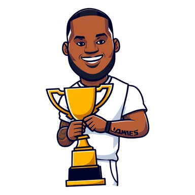 LeBron James celebrating with a championship trophy sticker