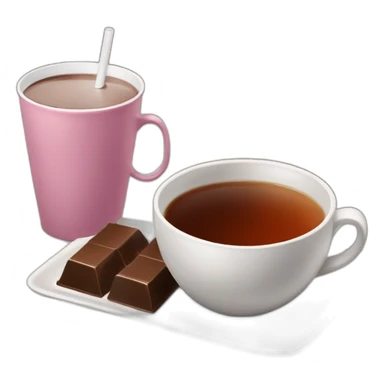 A cup of tea and a bar of chocolate near to a cup sticker