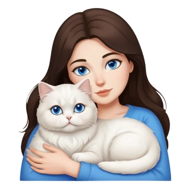 Brunette woman snuggling white Persian cat with blue eyes sticker
