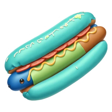 a blue colored hotdog bun with a minty colored hotdog in the middle of it sticker