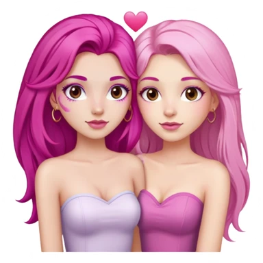 gorgeous pale girl with long magenta pink hair latina makeup next to a gorgeous girl with blonde hair brown eyes and a light pink heart above them both wearing tube tops sticker
