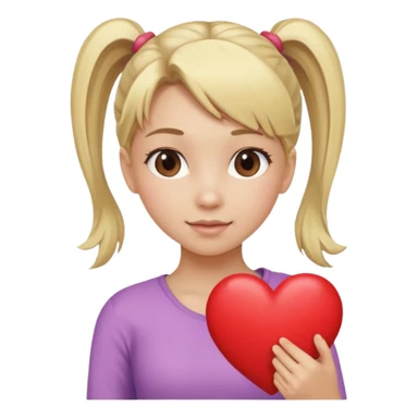 Blonde girl with a ponytail holding a heart sticker