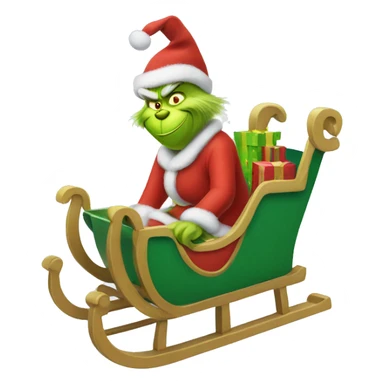 Grinch in a sled with presents in snow sticker