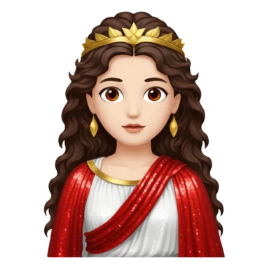 Libertas, Goddess of Freedom from Roman Deities with long dark brown wavy hair, white and red sequin toga sticker