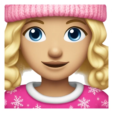 Blonde girl with blue eyes wearing a pink Santa hat and a pink Christmas sweater sticker