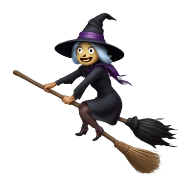 Scarry witch, flying to the left on a broom. Transparent background sticker