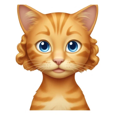 Orange cat with a girl with blond curly hair and blue eyes eyes sticker