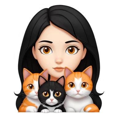 teenage girl with black hair with brown highlights with two cats that are tri-colored (black, orange, and white) sticker