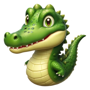 Cinematic Realistic Cute Crocodile Portrait Emoji, Head tilted playfully and inquisitively, featuring a robust, well-defined build with intricately detailed, glossy olive-green scales and a surprisingly endearing face with round, sparkling eyes full of unexpected charm, rendered with lifelike texture and natural highlights, high shine, affectionate and spirited, styled with a touch of wild whimsy, soft glowing outline, capturing the essence of a mischievous yet lovable crocodile that seems poised to snap playfully out of the screen into your arms! sticker