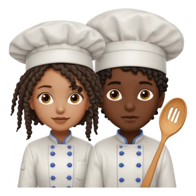 darkskin girl with curly hair and darkskin boy with dreads in chef outfit next to eachother  sticker