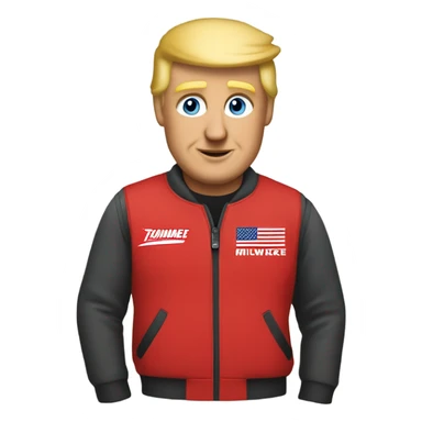 Trump wearing Milwaukee tool brand sweatshirt and a Milwaukee impact driver  sticker