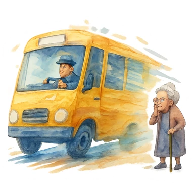 watercolor style bus with a driver that goes really fast from old lady sticker