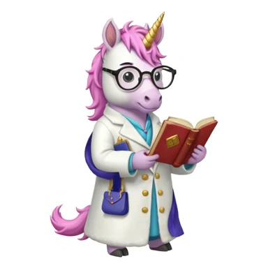 Unicorns read book
A full body of scholar unicorn wearing round glasses, reading a thick ancient tome. sticker