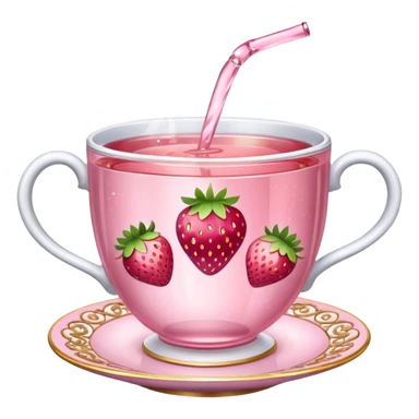 Pink sparkling tea cup with strawberry tea in it sticker