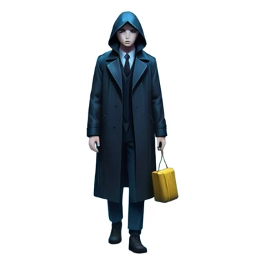 Movie Poster: A tense, gripping design with dramatic lighting. Include a mysterious figure in a dark coat standing in a rain-soaked alley, with glowing neon signs in the background. Shadows loom, and ominous shapes emerge from the mist. Suspenseful and cinematic atmosphere. Transparent background. sticker