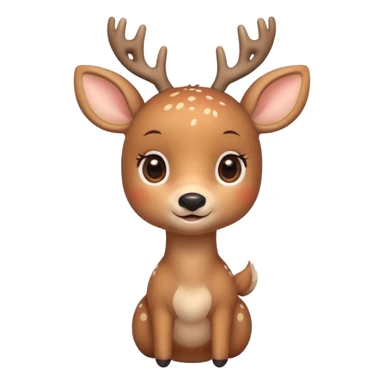 A cute deer emoji, small and simple, with big round eyes, a gentle smile, short antlers, soft beige fur with slightly lighter spots on its back, rounded cartoon-like proportions, minimal shading, vector-style, sticker