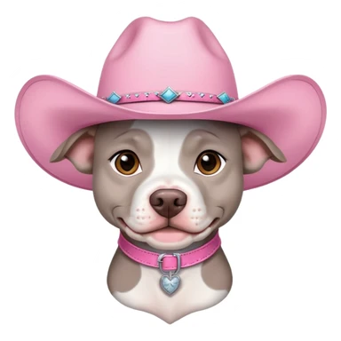 Gray and white pitbull with pink cow girl hat  sticker