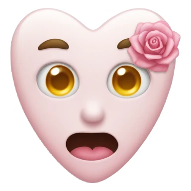 White heart with a Japanese pink rose, petal with a emoji of someone, rolling their eyes sticker