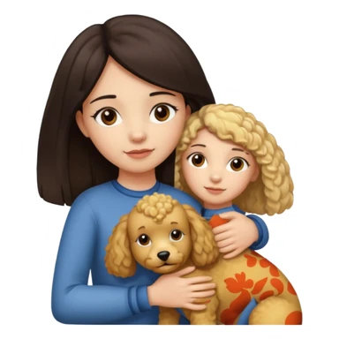 Ludo (ragazza mora capelli lisci) che abbraccia il suo cane leone (un barboncino biondo) sticker