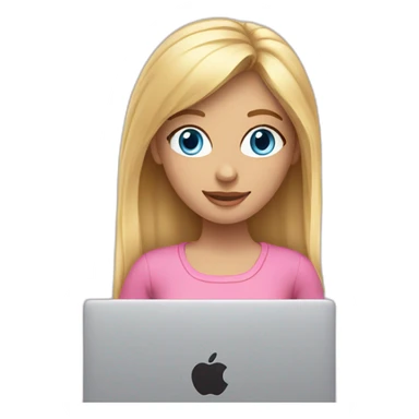 Blond girl with blue eyes typing on pink macbook sticker