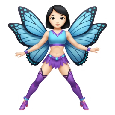 full body east asian woman black hair bob muscular build butterfly blade dancer sticker