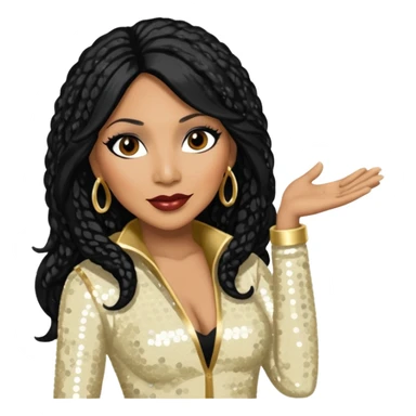 Trina Braxton with long jet black hair, cream sequin outfit sticker