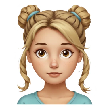 creative women with long dark Blond with highlights semi curly hair white women with hair in a messy bun, oval shape face hazel eyes long lashes freckles on the nose high cheek bones sticker
