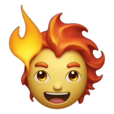 the Burny Games character, a cartoonish yellow-orange figure with flames on its top, big dark eyes, and a red tongue sticker