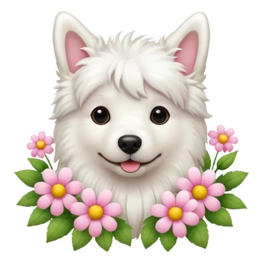 White dog with flowers sticker