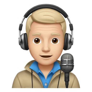 a radio host with headphone and microphone sticker