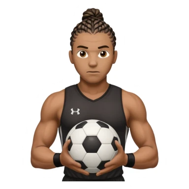 Make a black strong person with cornrows with huge biceps holding a the soccer ball in between his hand almost like hes trying to break it sticker