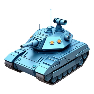 Clash of Clans aesthetic: Cinematic Playful Space Tank Emoji, rendered in a 3D vector-style similar to standard emojis with minimal shading and bold, simplified shapes. A robust, isometric armored vehicle with sleek futuristic plating and energy cannons, softly glowing with a high-tech cosmic combat charm. Simplified yet unmistakably iconic, highly detailed and consistent, glowing with a soft radiant shine and high gloss. Stylized with a touch of intergalactic warfare and a soft glowing outline, capturing the essence of a futuristic battle machine with a friendly, playful spirit! sticker