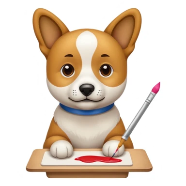 perrito pintando un lienzo en blanco con un pincel en la pata sticker