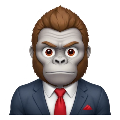 Brown haired cartoon gorilla with tufted tip of hair on the top of his head, light skin tone, heavy brows and cartoony eyes, he is a strong ape with and a red tie x💪🦍 sticker