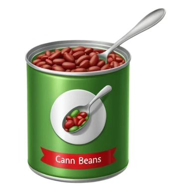 Open can of beans with label with spoon  sticker