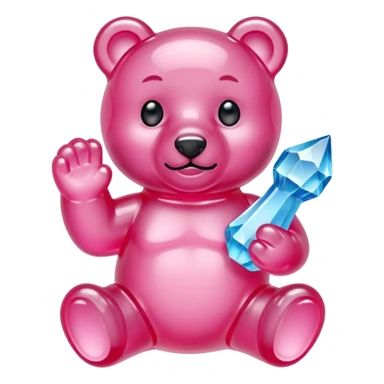 Pink Gummybear with crystal type structure for skin holding a crystal sticker
