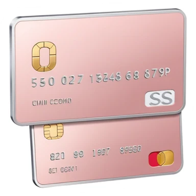 Blush pink credit card with gold chip and silver embossed numbers, minimal design, no logos, soft 3D style. sticker