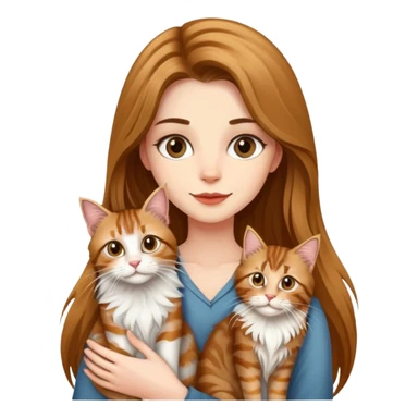 A beautiful tall girl with fair skin and long hair holding a tabby cat and a Maine Coon cat sticker