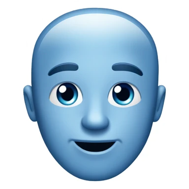 Generate a picture: In the style of an iOS emoji face , A blue face with ice on it, looking to the side deviously, with a small smirk smile, no nose, plain background sticker