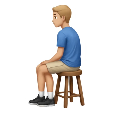 a person sitting on stool full back head turn. sticker