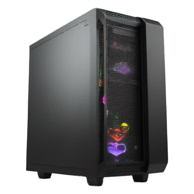 Black gaming PC mid-tower case with RGB sticker