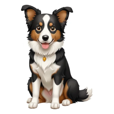 Sitting Border Collie dog with only one black ear, the other ear is white, emphasized asymmetrical ear coloring sticker