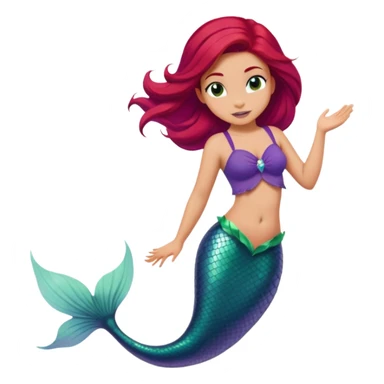 Disney Ariel mermaid with red hair swimming, green fish tail, purple top sticker