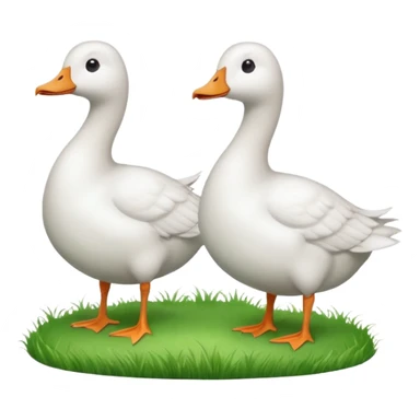 white geese standing on a small green hill, front view, foggy sticker