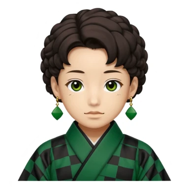 Tanjiro Kamado from Demon Slayer with black and green checkered haori and hanafuda earrings sticker
